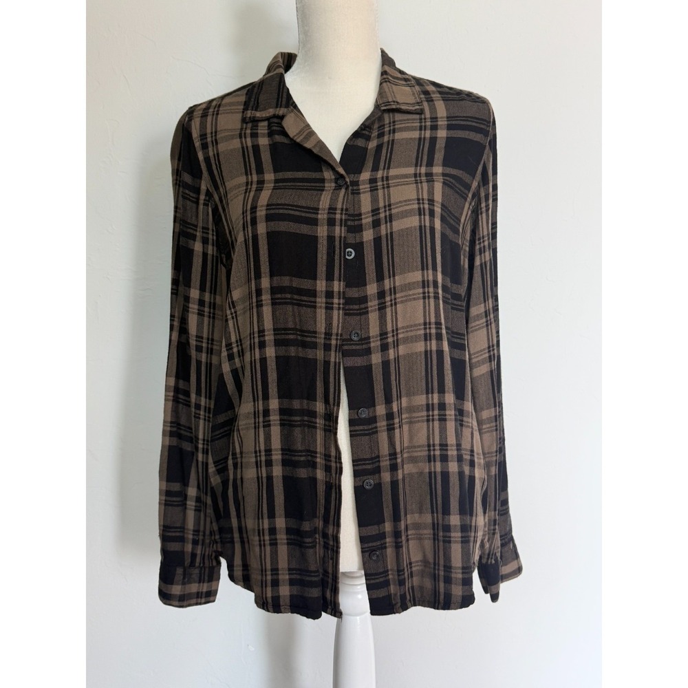 VICI S Brown Black Plaid Button Up Shirt 90s Grunge Dark Academia Fall Casual - Picture 11 of 11